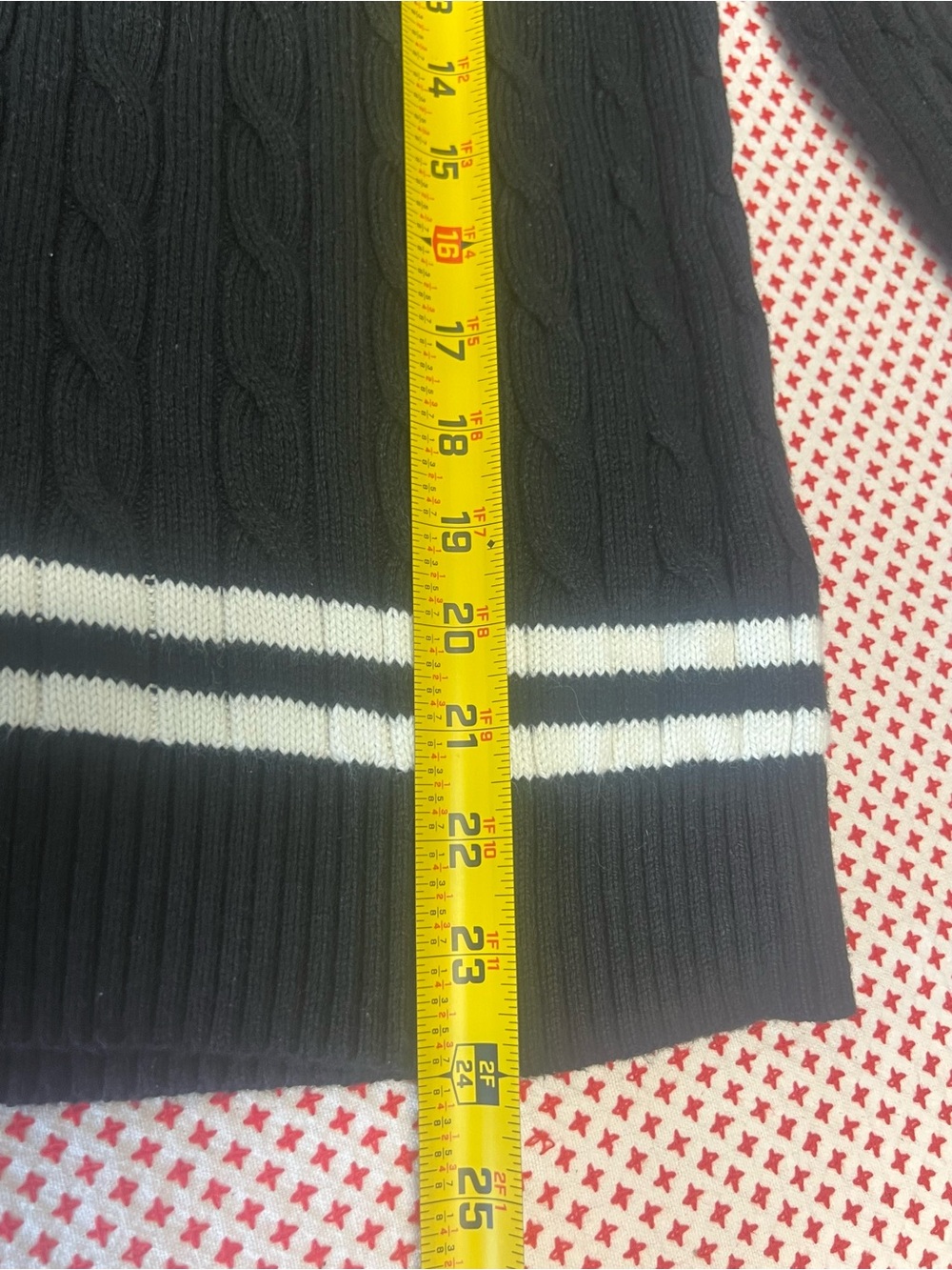 Lauren Ralph Lauren black white v neck sweater PL preppy cotton cable knit - Picture 7 of 11